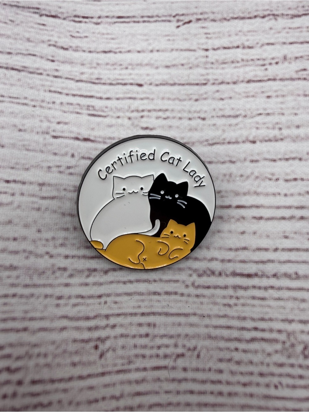 Certified Cat Lady Enamel Pin - White, Black & Gold Cats